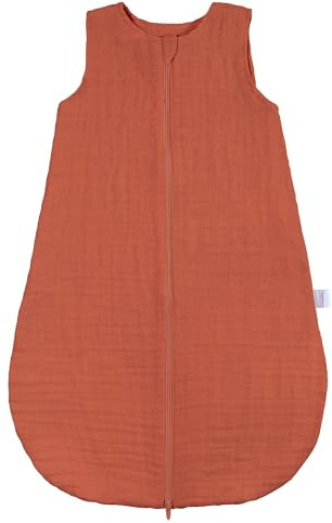 MAKIAN Baby Sommerschlafsack Musselin – Leichter Schlafsack aus 100% Baumwolle – ärmellos, atmungsaktiv, TOG 1.0 – ÖkoTex Standard 100 – Frühling & Sommer - Terracotta - 100