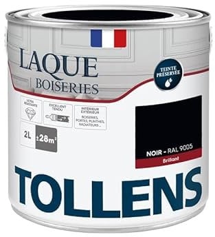 Tollens - Peinture, Laque, Ultra Résistante, Multisupport, Brillant Noir, 2L = 28m2