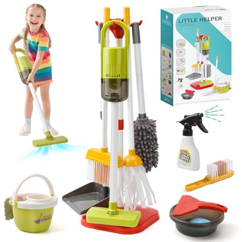 LTFIOON 14pcs Kit de Nettoyage pour Enfants, Aspirateur Enfant Qui Aspire Vraiment, Menage Enfant Aspirateur Enfants Joue, Jouets de Rôle pour Le Nettoyage Domestique à Partir de 3 Ans
