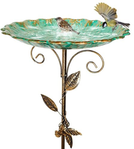 Jenshhch Winterfeste Vogeltränke Stehend Frostsicher Bis -20°C Vogelbad Garten Mit Metallständer Edelstahl Wassertränke Für Wildvögel Und Singvögel (B)