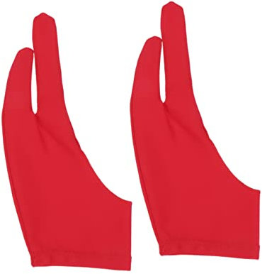 HAMPPLIES 2pcs Two Finger Fouling Gloves for Artists Red Curved Sketching Gloves for Drawing Tablets Painting and Sketching Breathable Spandex Material