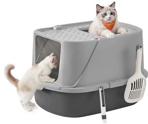Feandrea Katzenklo XXL geschlossen, mit Schaufel | Geschlossene Katzentoilette für Kätzchen und große Katzen, schiefergrau, BOXAL Kollektion PPT011GN01