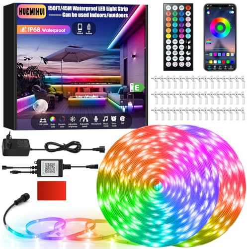 45M Outdoor LED Strip Light mit IR Fernbedienung & APP, IP68 Wasserdicht