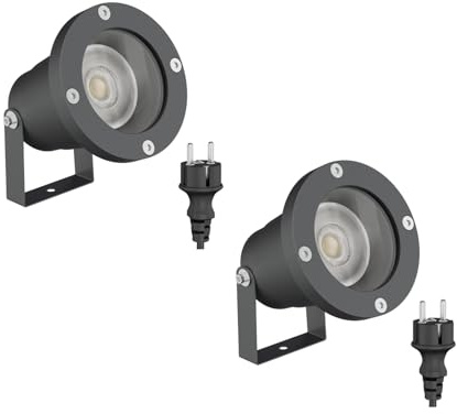 ledscom.de 2x LED Gartenstrahler DUK anthrazit für außen, IP65, inkl. GU10 Lampe (warmweiß, 7,6W, 1103lm, 33°)