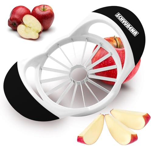 SCHVUBENR Apple Slicer and Corer - 4.72 Inch Stainless Steel Apple Cutter with 16 Sharp Blades - Professional Apple Divider Tool for Quick Slices - Easy to Use & Clean - Slice Fruits with Ease - Black