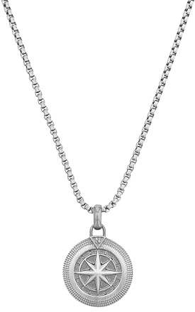Tom Tailor Kette mit Anhänger für Herren, Edelstahl, 50+5 cm, grau, Kompass-Anhänger, Geschenkidee, Halsschmuck, Herrenschmuck, 2100686