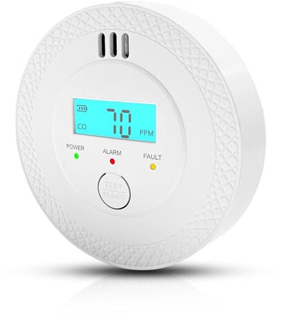 Kohlenmonoxid Warnmelder, Alarm 85 dB, und Kohlenmonoxid-Melder mit LCD Anzeige, Entspricht UL2034, für Haushalt/Küche/Reisen