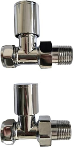 15mm Radiators Valves Pair, 15mm Round Head Straight Traditional Radiator Valves Chrome Finished