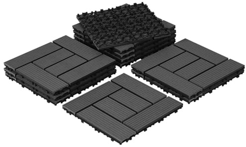 Jaxguom Klickfliesen Balkon 30x30 cm, 55 Stück Terrassenboden für 5m²,WPC Terrassenfliesen mit Klick-System,Balkonbelag Wetterfest,Wasserdicht,Terassenplatten Außenbereich Anthrazit