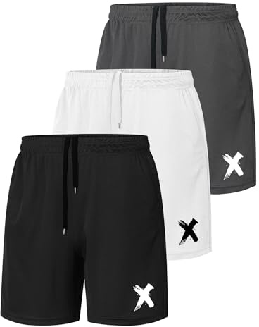 RUIZEHONG 3er-Pack Sommer Sporthose für Herren mit Großen Taschen | Elastischem Trocknende Gym Shorts Fussball Tennis Jogginghose Shorts für Herren Laufhose mit Aufdruck Freizeitshorts