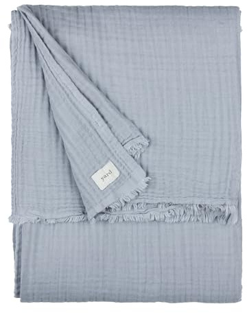 Yard Lark Cotton Muslin Throw (Blue, 130 x 180 cm) | Soft cotton muslin throw with a breathable crinkle texture