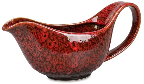 Gravy Boat, 550ml Premium Ceramics Gravy Jug with Heat-Resistant Handle – Ideal for Christmas Roast Dinner, Gravy, Sauces & Condiments – Dishwasher Safe(red)