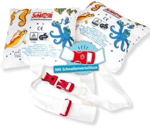 Schlori Schwimmkissen mit Schnalle, Schwimmlernhilfe für Kinder 11-60 kg, Schwimmhilfe aus 100 Prozent Baumwolle, Schnallverschluss, Made in Germany, TÜV GS Geprüft
