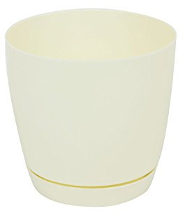 Pot de fleur Toscana en plastique rond 11 cm avec soucoupe, en creme