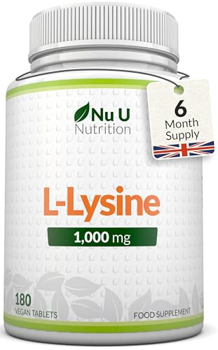 L-Lysine 1000mg High Strength - 180 Vegan Tablets - 6 Month Supply - Essential Amino Acid - Made in the UK - Nu U Nutrition