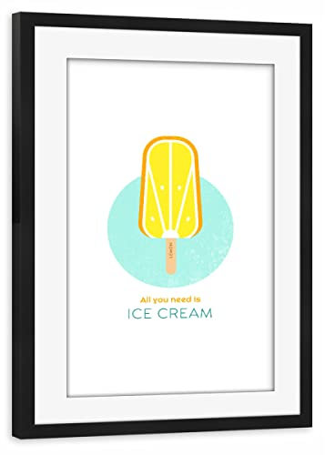 artboxONE Poster mit Rahmen schwarz 30x20 cm EIS am Stiel – Zitrone von Pia Kolle - gerahmtes Poster