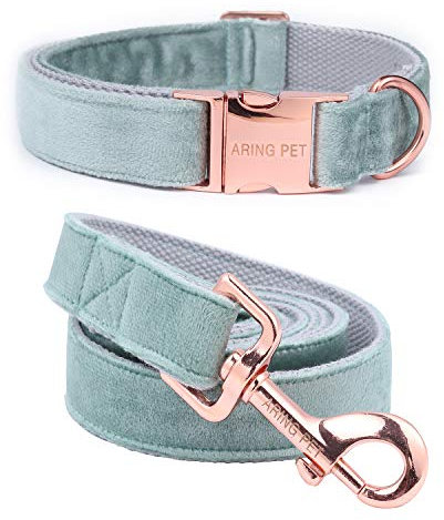 Aring Pet Hundehalsband und Leine, Samt, weich und bequem, verstellbare Halsbänder für Hunde, M, grün