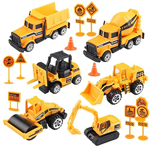 Sunarrive Construction Vehicles Toys - Mini Digger Cake Toppers - Dumper Bulldozer Dump Truck - Small Toy Car Set for Kids Age 3+, Children Boys Girls - Gifts Presents