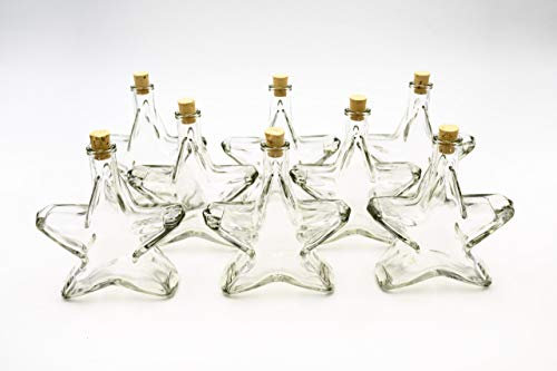 Flaschenbauer - 8 x Leere Glasflaschen 200ml Stern: Mini Glasflaschen mit Korken verwendbar als Weihnachtsgeschirr, kleine Flaschen zum Befüllen, Leere Schnapsflaschen klein, Deko Flaschen