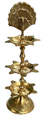 Purpledip Kuthu Vilakku 12118 Öllampe aus Messing, traditionelles Design, Einweihung Mahal Diya, 20,3 cm