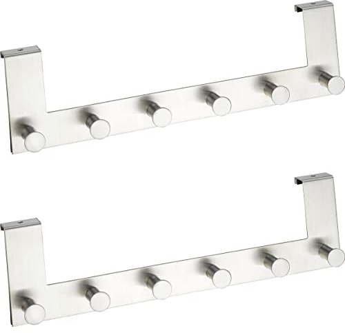 WENKO Türgarderobe Mod. Celano 2er Set mit 12 Haken aus rostfreiem Edelstahl für Türfalz bis 2 cm Maße 39 x 11 x 5,5 cm Farbe Silber matt