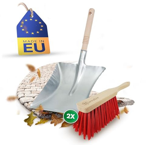 Novaliv 2X Kehrblech Set Kehrblechgarnitur Handfeger ELASTONBORSTEN und Kehrblech Metall Silber verzinkt Kehrblechbesen zum Aufkehren Handkehrset Kehrblechset Kehrschaufel Feger und Kehrblech