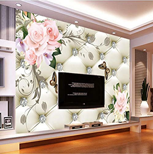 ZZXIAO 3D Wandbild Tapete im europäischen Stil Rose Blumenmuster Diamanten Wandmalerei Wohnzimmer TV Hinter wandpapier fototapete 3d effekt tapete Wohnzimmer Schlafzimmer Hintergrundbild-150cm×105cm