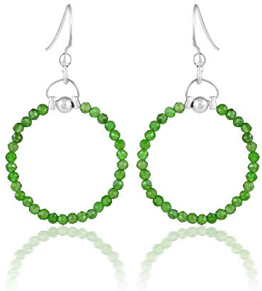 Chromdiopsid Ohrringe, grüne Edelsteine Ohrringe, baumelnde Ohrringe, runde facettierte Chrom-Ohrringe, handgefertigte Perlen-Ohrringe