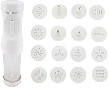 Faruxue Elektrische Plätzchenpresse, Keks-Kits, Keksdekorationswerkzeug mit 12 Scheiben und 4 grundlegenden Spritztüllen für DIY Cookie Maker und Kuchen, bequem, klein und leicht (ohne Batterie)