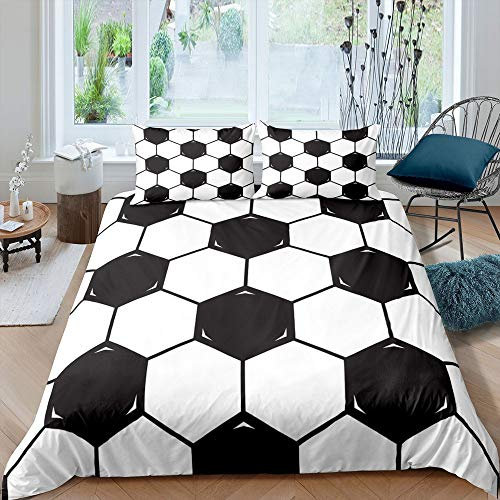 feelingyou des Fußballs Bettwäsche-Set Schwarz und Weiß Bettwäsche Set 135x200cm Liebe zum Fußball Betten Set für Kinder Jungen Mädchen Teenager 2St.Reißverschluss Mikrofaser