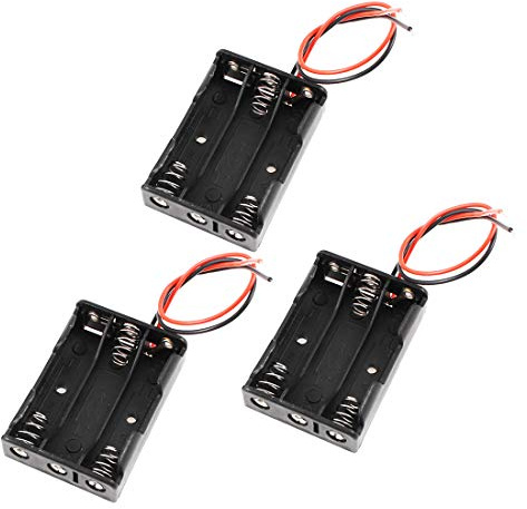 3 Pcs 3X AA 3 x 1.5V Plastic CELL Battery Clip Slot Holder Case Battery Storage Box with Wire Leads Metallic Spring Battery Holder for DIY Toy Power Supply