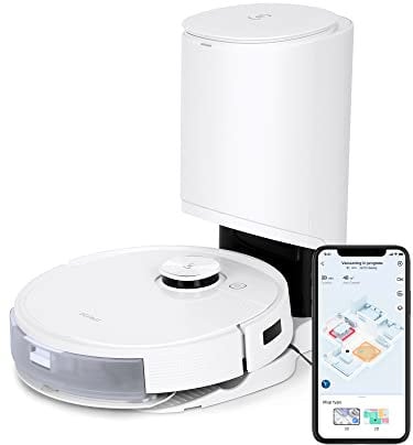 ECOVACS Deebot T9+ Robot Aspirapolvere Lavapavimenti con Mappatura, Stazione Di Svuotamento Automatico, Spazza Aspira Lava, 3000 Pa, Rilevamento Ostacoli 3D, ottimo per peli animali domestici, Bianco