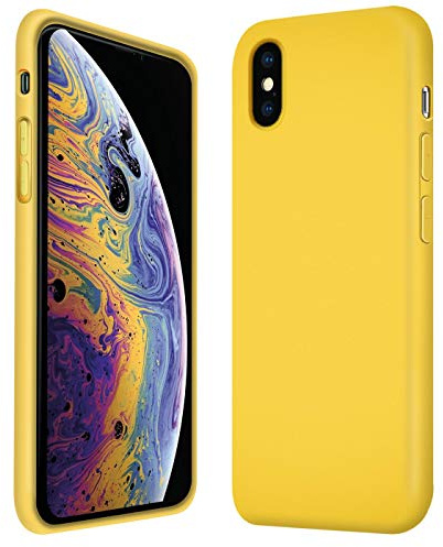 CoolGadget Silikon Hülle für iPhone X/XS Weich mit Mikrofaser Gelb | Qi fähig induktives Laden, farbige TPU Schutzhülle, erhöhter Kamera und Display Rahmen, matt und griffig