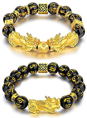 Integrity.1 2 Stück Feng Shui Perlenarmband, Armband mit Handgeschnitztem, Mantra Perlen Armbänder, Verstellbare Feng Shui Armbänder, für Die Gewinnung Von Reichtum und Viel Glück