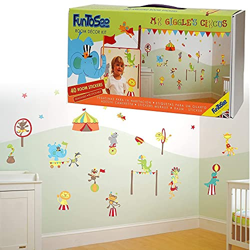 URBN-TOYS Wandaufkleber für Kinderzimmer, Motiv: Mr. Giggles Zirkus, fröhliche Stadt, Wanddekoration, Mr Giggles Circus)
