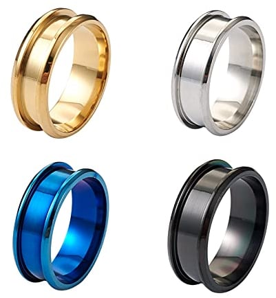 PandaHall 4 Stück Edelstahl-Inlay-Ring-Kern, 4 Farben, 21 x 8 mm, runde gerillte Fingerringe für Inlay-Ring, Schmuckherstellung für Männer und Frauen