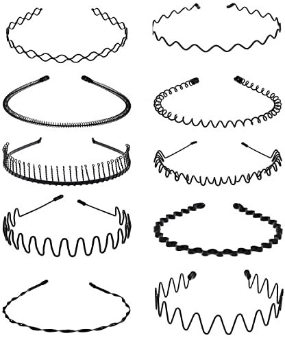 JZK Lot de 10 serre-têtes en métal antidérapant pour homme et femme pour sports de plein air et yoga Noir