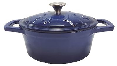 Grillfürst Dutch Oven Sternentöpfchen 1,2 Liter - blauer Gusseisen Bräter mit Henkeln und pflegeleichter Emaillierung, ovaler Schmortopf für Grill und Herd