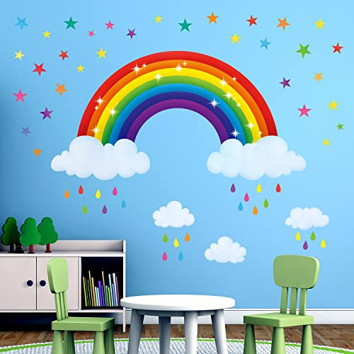 BASHOM SG2-114 Regenbogen-Wandaufkleber Wandtattoo zum Abziehen und Aufkleben, abnehmbare Schlafzimmer-Aufkleber, Kinderzimmer, Klassenzimmer, Mädchenzimmer regentropfen wolke bunt kinder baby