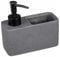 WENKO Dispensador de lavavajillas Resa, dosificador de cocina, aspecto de piedra y práctico compartimento para estropajos, incluye estropajo, recargable, aprox. 150 ml, 14,5 x 14,3 x 6 cm, gris oscuro