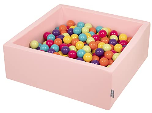 KiddyMoon Bällebad 90X30cm/200 Bälle ∅ 7Cm Bällepool Mit Bunten Bällen Für Babys Kinder Quadrat, Rosa:H.Grün/Gelb/Türkis/Orange/D.Pink/Violet