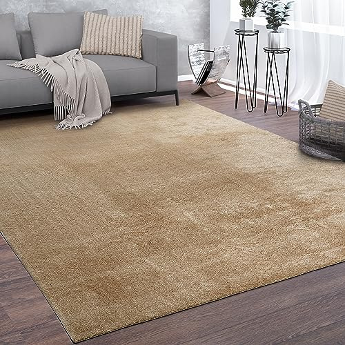 Paco Home Teppich Wohnzimmer Kurzflor Weich rutschfest Modern Einfarbiges Muster Beige, Grösse:200x280 cm