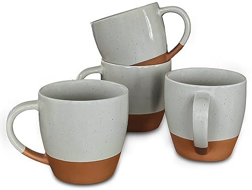 Mora - Juego de 4 tazas de café con leche de cerámica, 473 ml, microondas, porcelana, con mango grande, moderno, estilo bohemio, único para cualquier cocina. Apto para microondas - Earl Grey