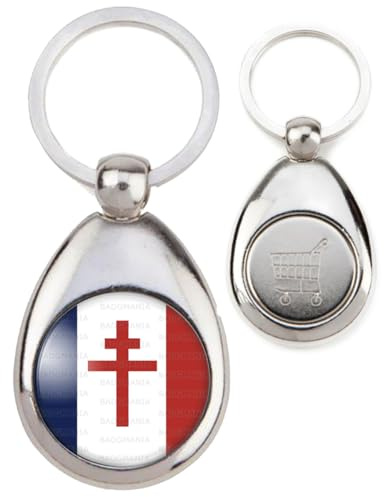 BADGMANIA | Porte Clés Métal Jeton de Caddie | Drapeau France Libre Croix de Lorraine Résistance CDG