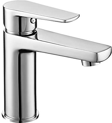 Rubinetto Miscelatore lavabo Bagno con Maniglia Quadrata, piletta Inclusa, in Ottone Cromato, Serie Erika (Rubinetto lavabo)