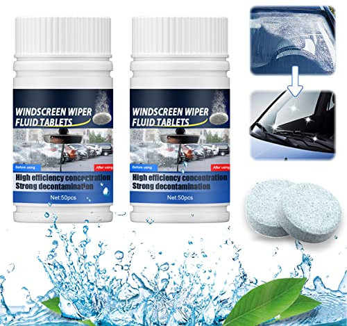Miioto Autoglasreiniger, Auto Scheibenreiniger Tabletten, Konzentrierte Scheibenreiniger-Tabs, Glasreiniger-Brausetabletten für Auto-Windschutzscheiben, Festes Scheibenwaschmittel, 100 PCS