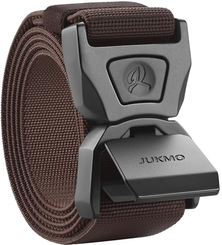 JUKMO Quick Release Tactical Belt, Military Work 1.5 Nylon Web Golf Belt with Heavy Duty Seatbelt Buckle (Coffee, Large-for Waist 42-46 (Length 53))