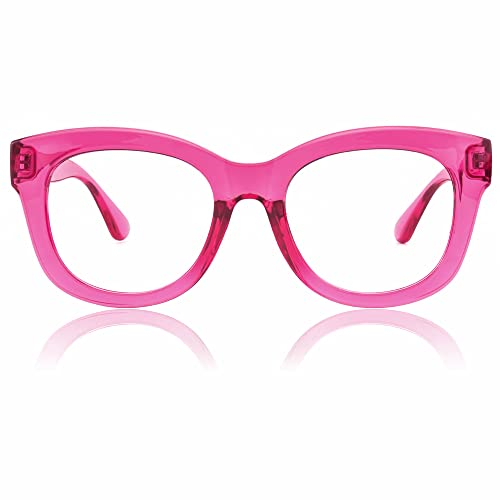 JiSoo Lesebrille Damen/Herren Designer Oversized Lesebrille Dicke Große Runde Damen Lesebrille, F-pink, 1.75