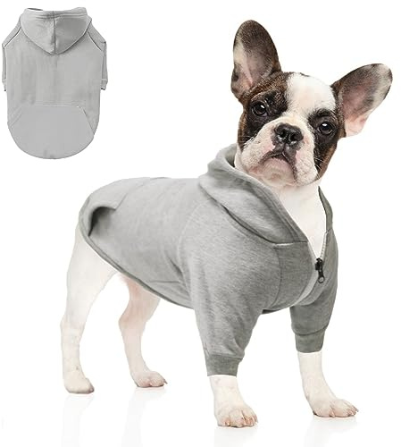 meioro Sweats à Capuche pour Chiens Sweatshirt Coton Manteau de Veste Manteau Jumpsuit Costume Vêtements pour Chien avec Poches Convient aux Animaux de Petite et Moyenne Taille (Large, Gris)