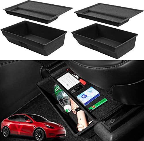 Motrobe 2PCS Model Y Under Seat Storage Tray Driver Passenger Underseat Hidden Organizer Box 2020-2023 Model Y